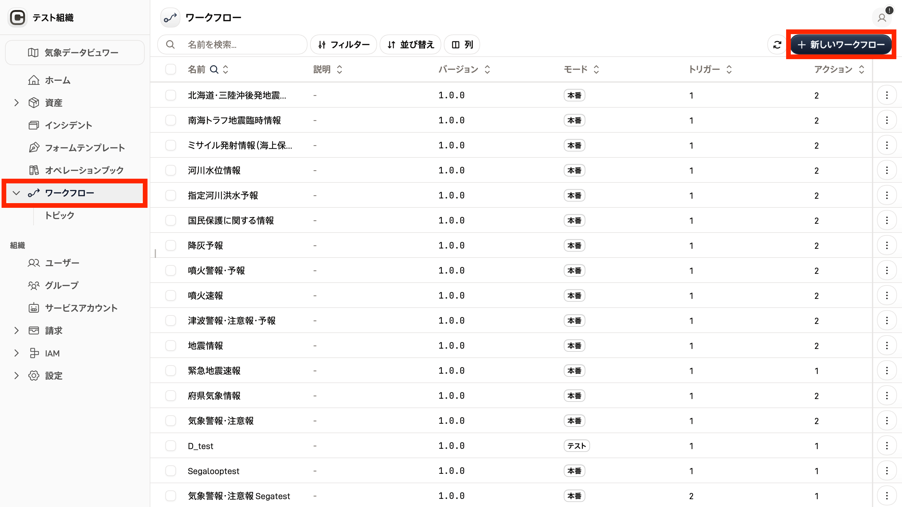 ワークフロー一覧のスクリーンショット